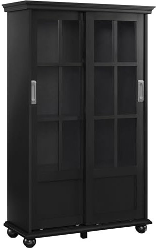 Ameriwood Aaron Lane Bookcase With Sliding Glass Doors Black
