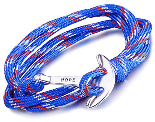 Unendlich U Hope Anker Damen Herren Charm Armband Geflochten Nylonseil Legierung Wickelarmband Multilayer Armreifen, Blau