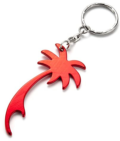 Komonee Palm Tree Red Keychain Bottle Opener Key Chain Metal Holiday Key Ring Novelty Keyring