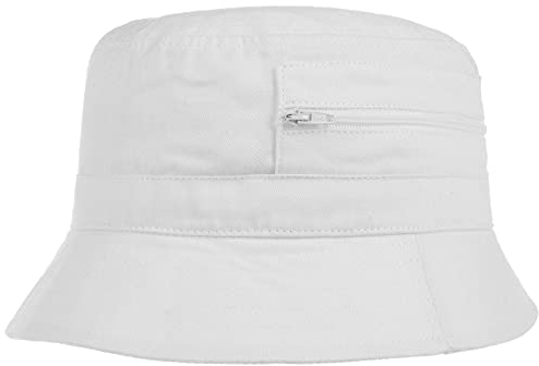 Lipodo Fischerhut Damen Herren Baumwolle Anglerhut mit Reißverschluss Tasche Sommer Sonnenschutz Blau Oliv Weiß weiß 59 cm