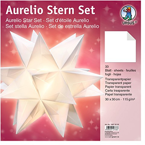 Ursus 15875000 - Faltblätter Aurelio Stern uni, weiß, 33 Blatt, aus Transparentpapier 115 g/qm, ca. 30 x 30 cm, einseitig bedruckt, ideal als zeitlose, elegante Wohndekoration