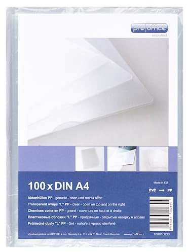 proOffice Sichthüllen A4 Aktenhüllen, transparent, PP-Kunststoff, 100 Stück
