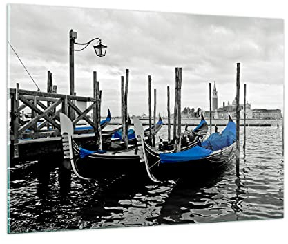 Bilder auf Glas 100x70cm Glasbild Venedig Gondel Leuchtturm Groß Wanddeko Bild im Glas Schlafzimmer Küche Deko Wandbilder Dekoration Wohnzimmer Modern Wall Decor Wand Kunstdruck Art GAA100x70-0446