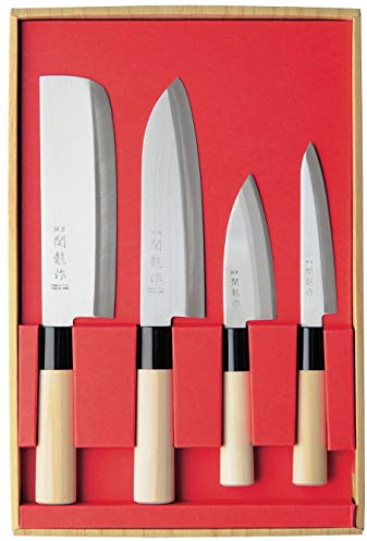 SekiRyu Messerset Japan Nakiri, Santoku, kl. Deba + Allzweckmesser incl. EIN chinesischer Kombistein