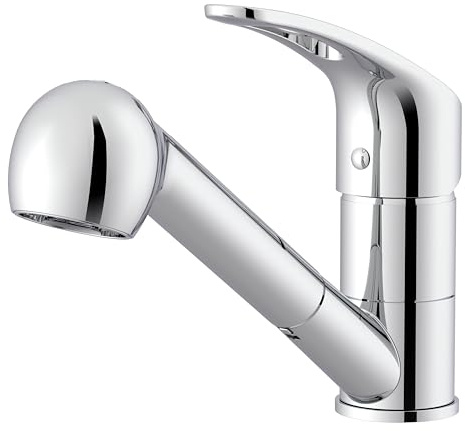 Lenz NIEDERDRUCK Küchenarmatur KELA Chrom – Herausziehbare Geschirrbrause | Spültischarmatur mit 2 Strahlarten, Nickelfreie Wasserwege, Für drucklose Untertischgeräte oder Boiler, 44840302