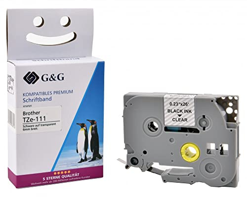 G&G Kompatibles Schriftband für Brother TZe-111 Schwarz auf Tranzparent 6mm x 8m Etikettenband für Brother P-touch H105 H110 1000 1005 1010 1280 D400 PT-H105 PT-H110