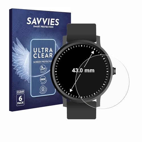 Savvies 6 Stück Schutzfolie für Armbanduhren (Kreisrund, ø: 43 mm) Displayschutz-Folie Ultra-Transparent