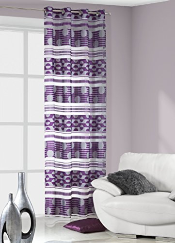 DecoKing 140x245 cm violett Stahl Vorhang Fensterdekoration Gardine Ösenschal Blickdicht geometrisches Muster grau lila Steel Grey Violet Lilac