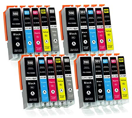 Supply Guy 20 Druckerpatronen mit Chip kompatibel mit Canon PGI-550 CLI-551 passend für Canon Pixma IP8700 IP8750 MG6300 MG6350 MG7100 MG7150 MG7500 MG7550