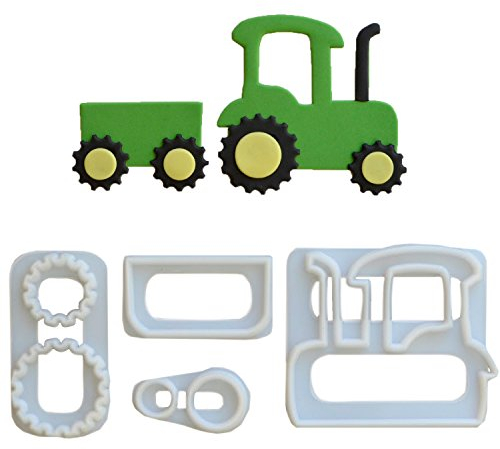 1 FMM Traktor Ausstecher-Set aus Kunststoff | Bauernhof | Trecker | für Fondant und Blütenpaste