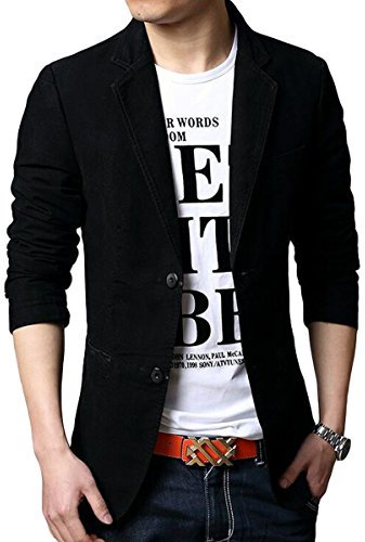 Allthemen Fashion Men's Suit Jacket Slim Cotton Thin Casual Two Buttons Blazer Coat Outwear, Black, M