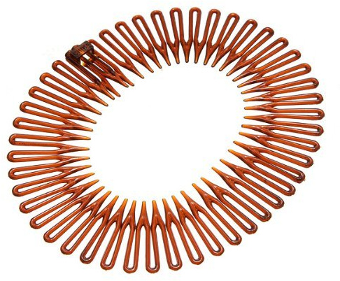 Brown Plastic Stretch Sport Hair Band Full Circle Flexible Comb Teeth Headband Clip by SYG