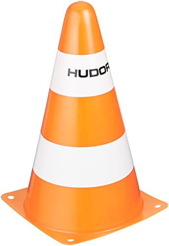 HUDORA Pylonen - 4 Stück - Stapelbare Verkehrskegel in Orange/Weiß - Hochwertige Verkehrshütchen - 23 cm hoch & 14 cm breit - Markierungskegel für Slalom, Radfahren, Dribbeln