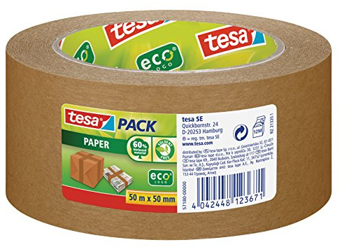 tesa 57180-00000-02 Papier-Verpackungsband aus recycelten Materialien zum Verpacken von Paketen und Kartons, 50 m x 50 mm, 6 Stück