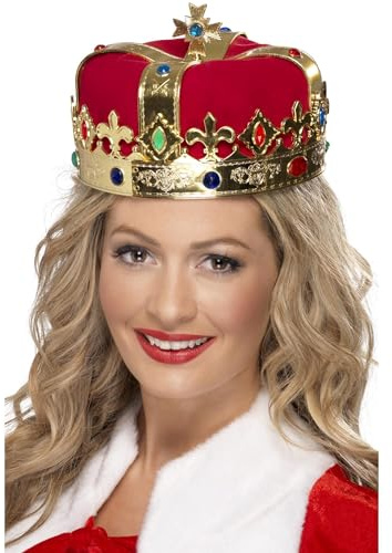 Smiffys Queen's Crown, Red with Jewels, Historical Fancy Dress, Historical Dress Up Hats Halloween