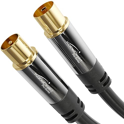 KabelDirekt – 4K Antennenkabel, Koaxialkabel, TV Kabel – 12,5m – Fernsehkabel für digitales & analoges TV, Metallstecker – Erhältlich in 0,5-20m (Stecker auf Buchse, für DVB-C/DVB-T/DVB-S, schwarz)