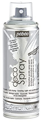 PEBEO - Peinture Acrylique en Spray - Pour la Décoration Multi Supports en Intérieur et Extérieur - Base Eau, Faible Odeur - 200 ml - Finition Brillante - Coloris Gris Brillant