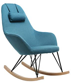 Miliboo Relax-Sessel - Schaukelstuhl Stoff Petrolblau Füße Metall und Esche Jhene