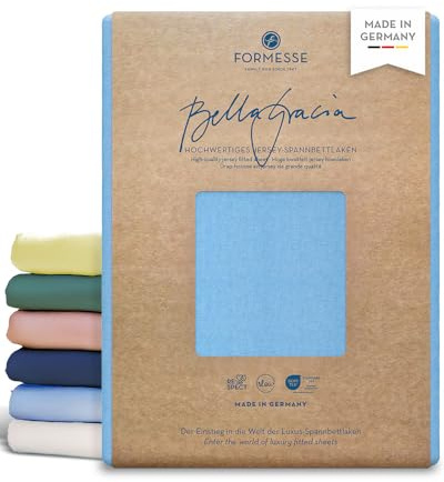 Bella Gracia Alto hochwertiges Jersey-Spannbettlaken Boxspring: glatt,weich | FORMESSE Farbe Hellblau; 90x190-100x220cm, bis 40cm; 97% Baumwoll-Kompaktgarn, 3% Elastan; pillingarm, faltenfrei, 60°C