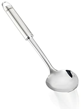 Leifheit Gemüselöffel Sterling-Serie, Servierlöffel aus rostfreiem Edelstahl, Giesslöfel mit ovalem Griff für angenehme Handhabung, mit praktischer Aufhängeöse, Servierbesteck, Saucenlöffel silber