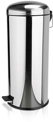 WAS 1121 300 Edelstahl Treteimer mit Fußpedal, Feuerfest, 30 L, 29.0cm Durchmesser, 70.0cm Höhe