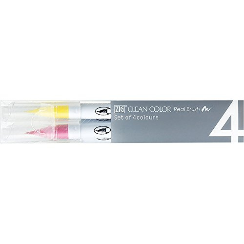 Kuretake Fude Real Brush Pen, Clean Color, 4 Pop Set (RB-6000AT/4VB)