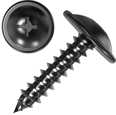 100 AUPROTEC Blechschrauben Kreuzschlitz Flachkopf mit Scheibe schwarz verzinkt 3,9 x 9,5 mm