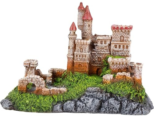 CLASSIC Rocky Castle Remains Aquarium Ornament – Medieval Fish Tank Decoration with Swim-Throughs – 260x133x178mm