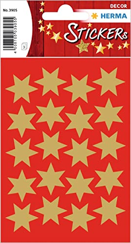 HERMA 3905 Aufkleber Sterne Gold groß, 60 Stück, 21 mm, Stern Sticker aus Papier, Weihnachtssticker Sternaufkleber für Weihnachten Geschenke Adventskalender Dekoration Kinder Belohnung DIY Basteln
