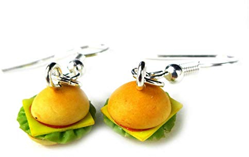 Miniblings Burger Ohrringe Hamburger Fast Food Cheeseburger Natur - Handmade Modeschmuck I Ohrhänger Ohrschmuck versilbert