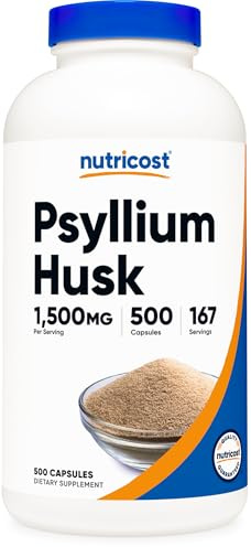 Nutricost Psyllium Husk 1500mg Per Serving, 500 Capsules - Non-GMO & Gluten Free