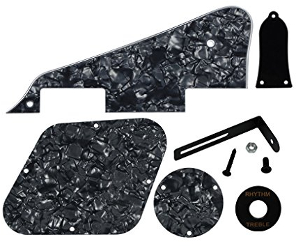 IKN Set aus LP Schlagbrett/Control Backplate/Selector Switch Cover/Toggle Switch Ring/Truss Rod Cover/Black Bracket/Montageschrauben für LP Standard Guitar, 4lagiges schwarze Perle