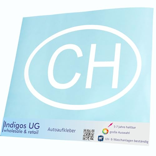 INDIGOS UG Auto Aufkleber Auto - 110x70 mm - Schweiz CH - weiß - Selbstklebender Sticker für Auto, Fenster, Bus oder LKW - UV-beständig & wetterfest