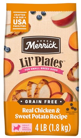 Merrick Lil’ Plates Premium Grain Free Dry Dog Food For Small Dogs, Real Chicken And Sweet Potato Kibble - 4.0 lb. Bag