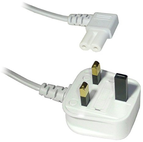 Figure Fig of 8 IEC C7 Mains Power Lead Cable - Right Angled/White 0.5M, 1M, 1.9M, 3M or 5M (1M)