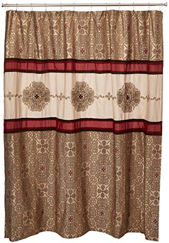 Madison Park Donovan Design-Tenda Tessuto Rosso, Tende da Doccia Tradizionali in Jacquard, per Bagno, 183 x 183 cm, Colore Rosa Cipria, Poliestere, 72x72