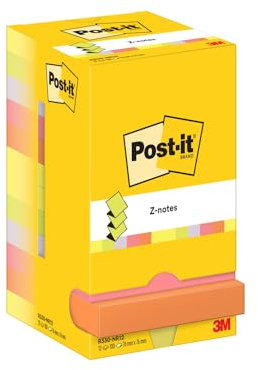 Post-it Z-Notes, verschiedene Neonfarben, Vorteilspackung mit 12 Blöcken , 90 Blatt pro Block, 76 mm x 76 mm - Für Notizen, To-Do-Listen & Erinnerungen