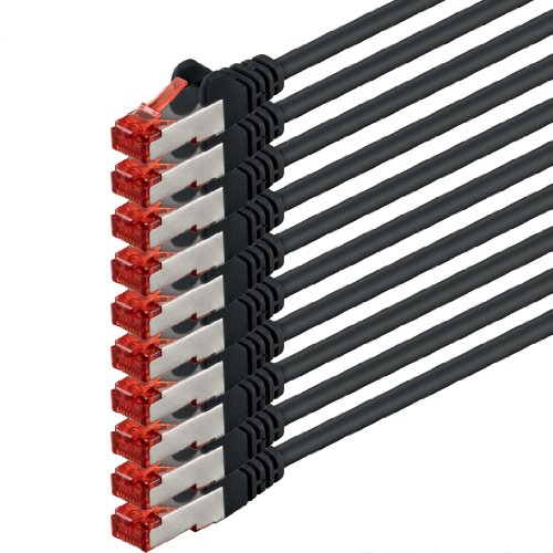 1aTTack.de 10x 1m - Cat 6 Network Cable Patch Cable Cat6 RJ45 SFTP - Black