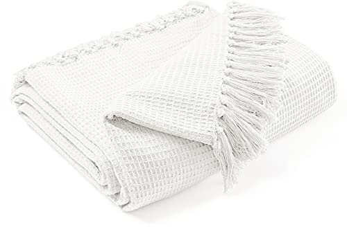 EHC Waffle Cotton Woven King Size Sofa Throw 3 Seater Sofa/Chair/Double Bed, 228 x 254 cm, Ivory