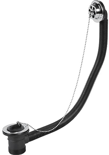 Wirquin WHO73SS 1.5 Bath Waste with Black Plastic Plug, Chrome Chain and External Overflow