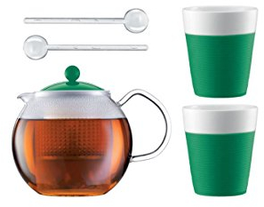 Bodum ASSAM SET Teebereiter mit 2 Gläser und Löffel Tannengrün AK1830-XY-Y15-10
