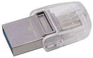 Kingston DTDUO3C/128GB USB Stick DataTraveler (microDuo 3C, USB3.0/3.1 Type-C), Silber