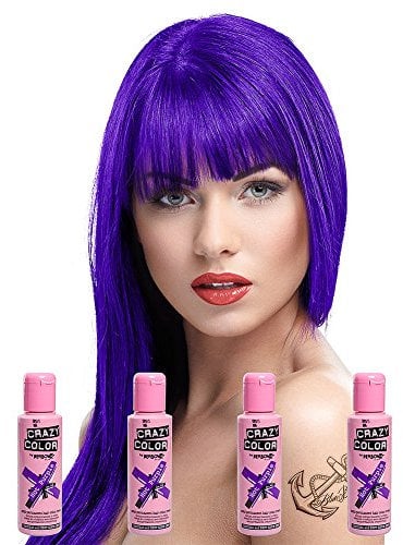 4 x Crazy Colour Semi Permanent Hair Dyes 100ml (Hot Purple)