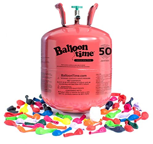 Balloon Time Helium Tank - Graduation, Birthdays, Weddings, and More - Float Time 5-7 Hours Includes Latex Balloons in Box
