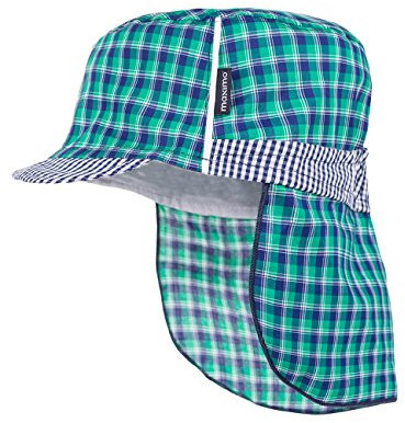 maximo Jungen Tellercap, Nackenschutz Mütze, Mehrfarbig (Minze-dunkelblau-karo 56), 47 cm
