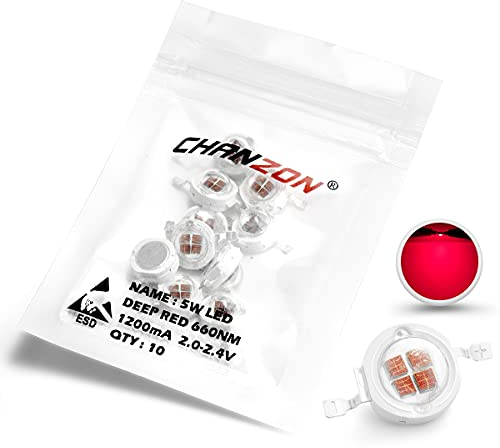 CHANZON 10pcs 5W Led Chip Deep Red Plant Grow Light (650nm - 660nm / Input 1200mA / DC 2V - 2.4V / 5 Watt) SMD COB Emitter Diode Components 5 W Bead for DIY Hydroponic/Flower Growing Lamps