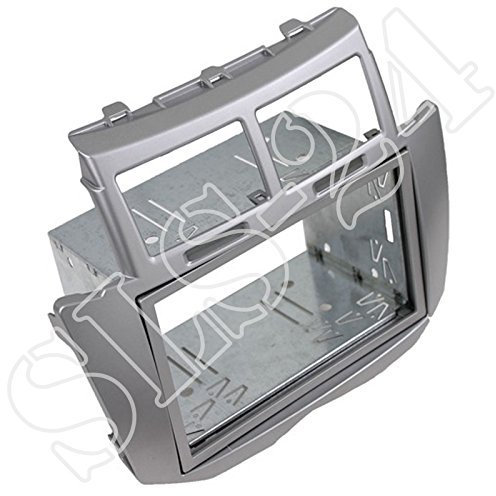 Doppel-DIN Radioblende Einbaublende Silber 2-DIN Radio Autoradio Blende Einbaurahmen Halterung für Toyota Yaris (2007-2011)