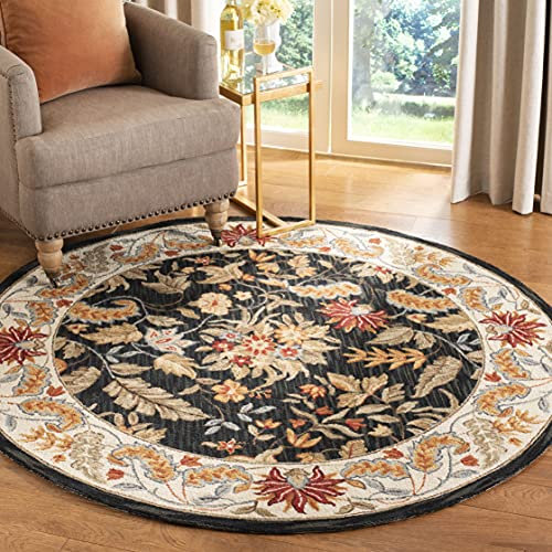 SAFAVIEH Chelsea Collection 4' Round Black HK141B Hand-Hooked French Country Wool Area Rug