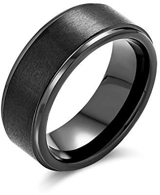 Bling Jewelry Schlichter Einfacher Schwarzer Matte Paare Titanium Ehering Ring Für Männer Für Frauen Abgeschrägte Kante Komfort Passform 8Mm