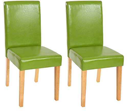 Mendler 2er-Set Esszimmerstuhl Stuhl Küchenstuhl Littau - Kunstleder, grün, helle Beine